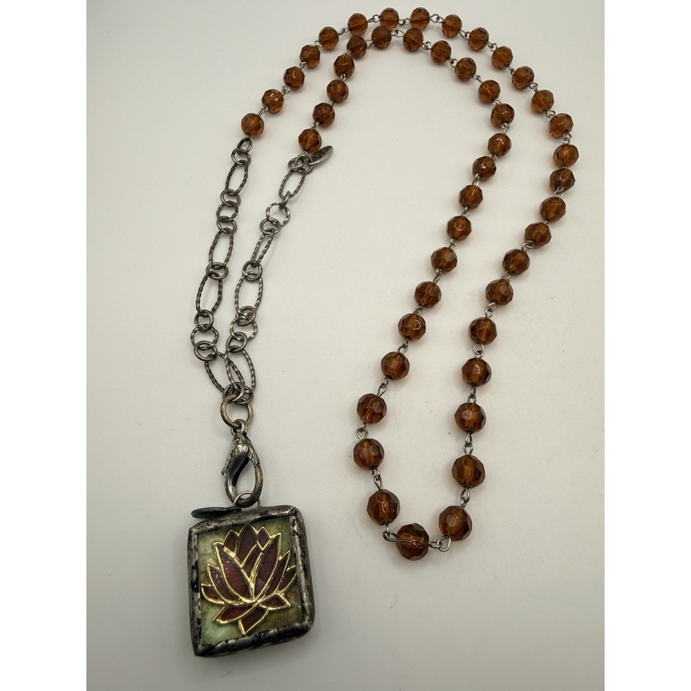 Jewel Kade JK Beaded Pendant Necklace Lotus Flower Elephant Double Sided 33"